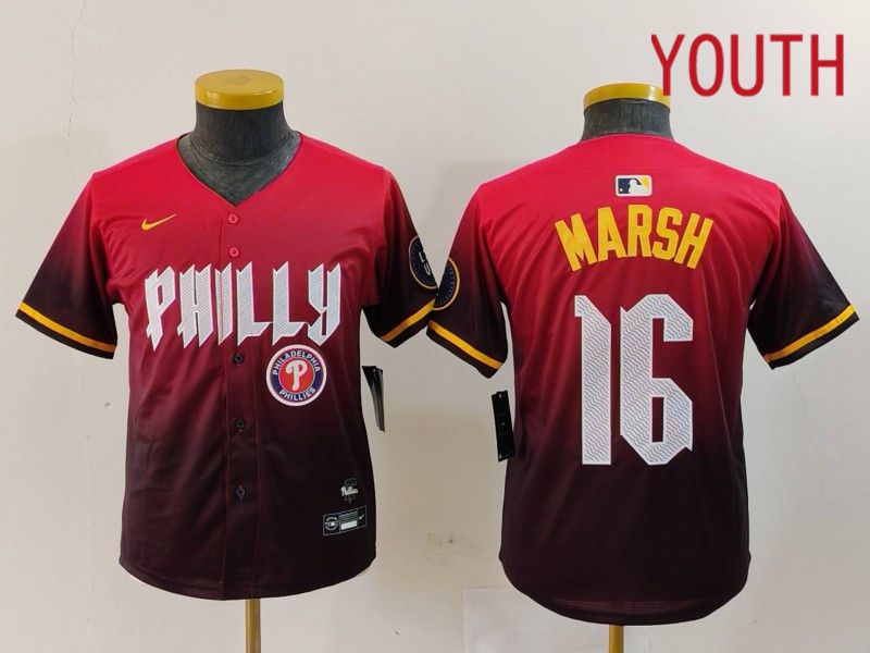 Youth Philadelphia Phillies #16 Marsh Red City Edition 2024 Nike MLB Jersey style 4